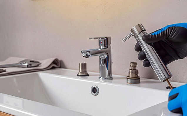 Plumber Fixing Faucet Parts